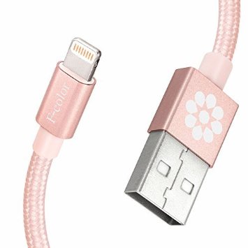 Apple Charger, F-color iPhone 6s Charger, 6 Feet Rose Gold Lightning Cable, Nylon Braided Apple MFI Certified Cord for iPhone 6S 6 Plus 5 5S 5C SE 2016 iPad Air 2 Mini 4 iPad Pro Rose Gold / Rose Pink