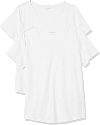 Amazon Essentials Womens 2-Pack 100% Cotton Relaxed-Fit Short-Sleeve V-Neck T-Shirt