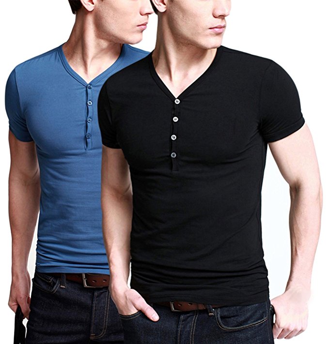 iLoveSIA Mens Henley T-shirts With Short Sleeve Slim Fit Button Placket