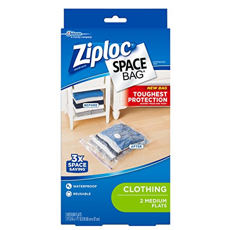 Ziploc Space Bag, Flat, Medium, 2 Count