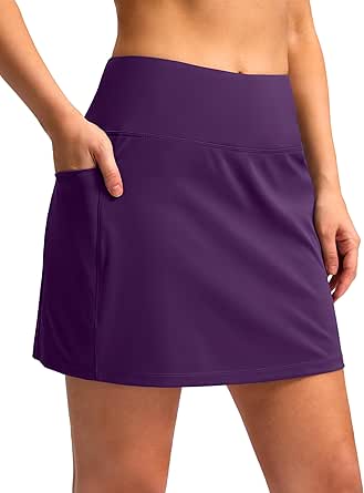 Women's Golf Skirts Skort 4 Side Pockets High Waisted Stretchy Tennis Skirt with Short Athletic Casual