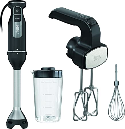 Ninja CI101 Foodi Power Mixer System, 750-Peak-Watt Immersion Blender and Hand Mixer, EasyGlide Beaters, Whisk, 3-Cup Blending Vessel, Black