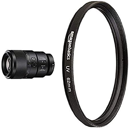 Sony SEL90M28G FE 90mm f/2.8-22 Macro G OSS Standard-Prime Lens for Mirrorless Cameras with Amazon Basics UV Protection Lens Filter - 62 mm