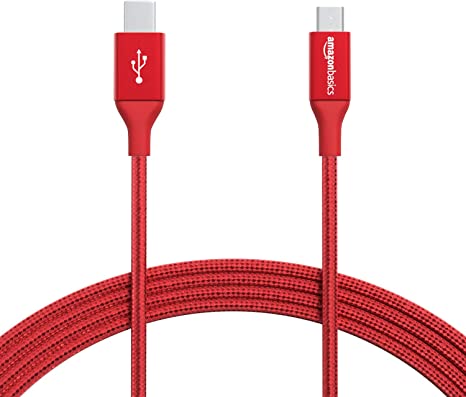 AmazonBasics Double Braided Nylon USB Type-C to Micro-B 2.0 Male Charger Cable | 10 feet, Red