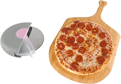 BAMBOO LAND Extra Large Pizza Peel, Bamboo Pizza Paddle with FREE Pizza Cutter Wheel, Cutting Board with Handle, Pizza Serving Paddle and FREE Pizza Slicer, Pizza Spatula, Cheese& Bread Serving Board