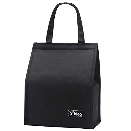 Lunch Bag For Men & Women, CCidea Simple Waterproof Insulated Large Adult Lunch Tote Bag (Black)