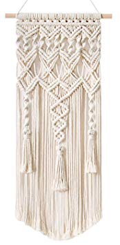 Mkono Macrame Woven Wall Hanging Boho Chic Bohemian Home Geometric Art Decor - Beautiful Apartment Dorm Room Decoration, 13" x 29"