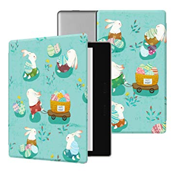 Ayotu Colorful Case for All-New Kindle Oasis (10th Gen, 2019 Release & 9th Gen, 2017), Premium PU Leather Cover with Auto Wake/Sleep, Strong Adsorption for 7’’Kindle Oasis, Happy Rabbit