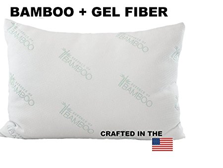 Bamboo Queen Gel Fiber Bed Pillow for Sleeping- Down Alternative, Hypoallergenic .4 Micro Denier Filled Pillow with Rayon Derived from Bamboo Cover (Queen Size, Soft) Crafted in the USA