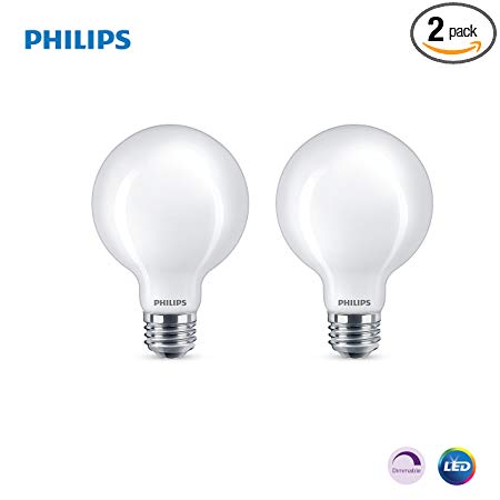 Philips LED Dimmable G25 Light Bulb, 500-Lumen, 5000-Kelvin, 6.5-Watt (60-Watt Equivalent), E26 Base, Frosted, Daylight, 2-Pack