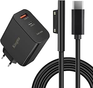 65W Chargeur USB C Adaptateur, PD GaN Adaptateur Secteur pour Ordinateur Portable 2 Ports Mini Chargeur Mural de Voyage Portable pour Surface Pro 3/4/5/6/7/8/X/Surface Go/Surface Laptop/Surface Book