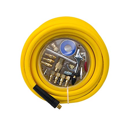 AUTOMAN 300 PSI Hybrid (PVC/Rubber) Air Hose 3/8-Inch by 50-Feet,1/4-Inch MNPT Ends,Lightweight,Non-Kinking,Extreme All-Weather Flexibility,with 18 Pcs Air Accessory Kit with Blow Gun,ATMA0238050.