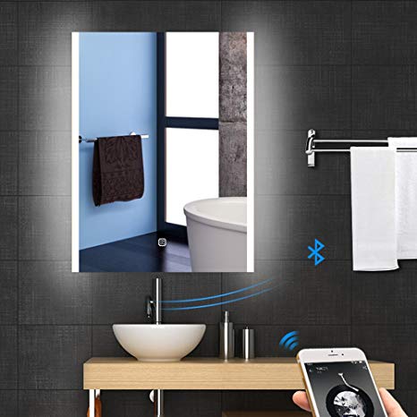 Backlit LED Wall Mounted Lighted MakeupVanity Bathroom Bluetooth Slivered Mirror with Touch Button
