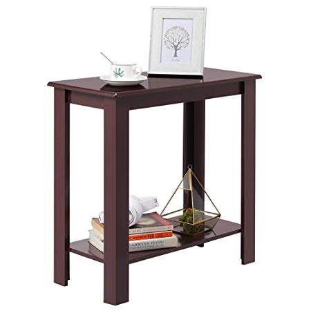 Yaheetech Chair Side Table Coffee Sofa Wooden End Shelf Living Room Furniture, Wine Red