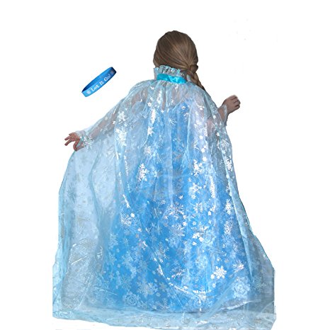 Frozen Inspired Ice Princess Shimmering Snowflake Cape with Let It Go Band