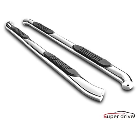 Super Drive D07S1046 - For 2007-2017 Toyota Tundra Double Cab 3" Round Polished Stainless Steel Nerf Bars Side Steps Running Boards Side Bars With Non-slip Black Pad