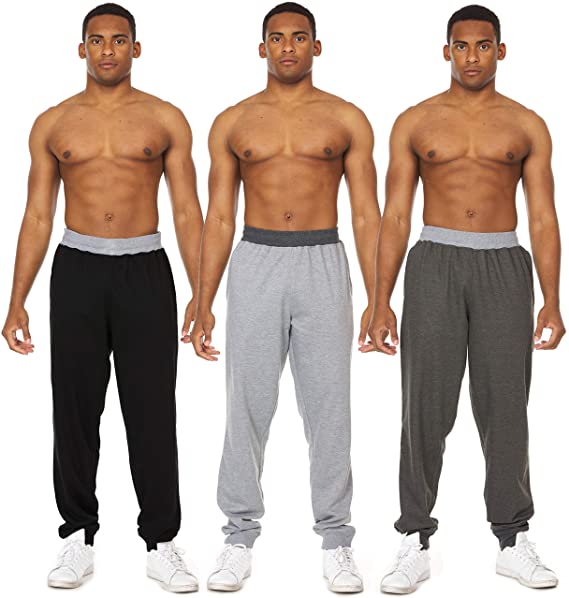 Essential Elements 3 Pack: Men's Brushed French Terry Fleece Casual Athletic Lounge Drawstring Pants with Pockets