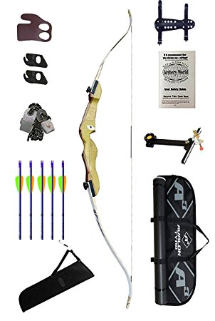 Archery Recurve Bow with wood handle Kit 1 - Adult - 68" bow - right hand (pull string with right hand)