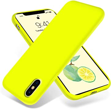 OTOFLY iPhone Xs Max Case,Ultra Slim Fit iPhone Case Liquid Silicone Gel Cover with Full Body Protection Anti-Scratch Shockproof Case Compatible with iPhone Xs Max,(Fluorescent Yellow)