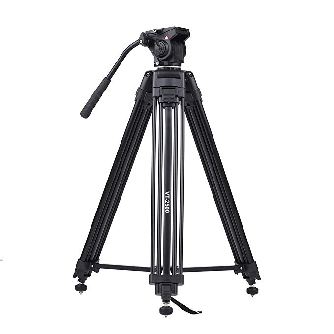 Andoer Kingjoy VT-2500 152cm/5ft Camera Camcorder Tripod with 360° Fluid Damping Head/Stable Middle Support/Nail Foot Mg-Al Alloy Max. Load 8kg/18Lbs with Carry Bag for Canon Nikon Sony DSLR ILDC