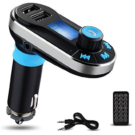 Bluetooth MP3 Player, Yokkao® FM Transmitter Car Charger Car Kit Charger Hand-free Support Dual USB Ports/ SD Card/ USB Driver/ AUX Input with Remote Control