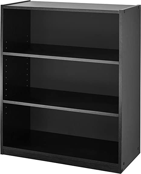 Mainstays 31" 1 Fixed and 2 Adjustable Shelves Back Design Bookcase Black New