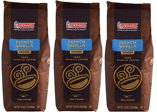 Dunkin' Donuts Ground Coffee 1 LB. Bag Multi Pack (French Vanilla, Three Pack)