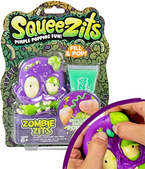 SqueeZits Zombie Zits Pimple Popping Toy by Horizon Group USA, Stress Relief Pimple Popping, Squeeze Acne Refillable Toy, Zombie, One Size, Multicolor