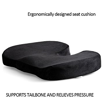 Cozy Hut Orthopedic Memory Foam Non-slip Office Chair Pad Car Seat Spinal Alignment Wheel Chair Cushion for Back Pain, Sciatica, Coccyx, Orthopedic and Tailbone with Removable Cover, Black