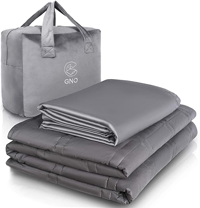 GnO Premium Adult Weighted Blanket & Removable Bamboo Cover - (15 Lbs - 60''x80'' Queen Size)- 100% Oeko Tex Certified Cooling Cotton & Glass Beads- Organic Heavy Blanket- Designed in USA - Dark Grey