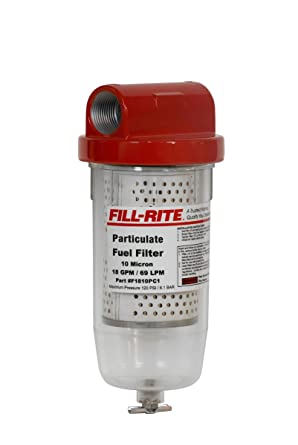 Fill-Rite F1810PC1 1" 18 GPM (68 LPM) 10 Micron Particulate Fuel Filter with Drain (Clear Bowl)