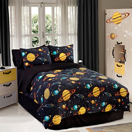 Veratex Bedding Collection Rocket StarGlow in The Dark Comforter Set, Black Multi, Full Size