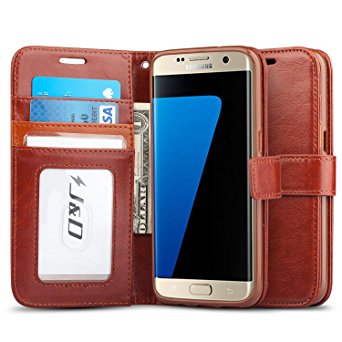 Galaxy S7 Edge Case, J&D [Wallet Stand] Samsung Galaxy S7 Edge Wallet Case Heavy Duty Protective Shock Resistant Wallet Case for Samsung Galaxy S7 Edge (Brown)