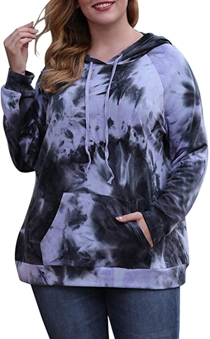 Nemidor Women's Plus Size Sweatshirt Long Sleeve Casual Tie Dye Pullover Top Drawstring Hoodies with Pocket NEM258