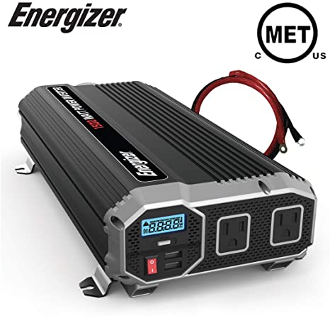 Energizer 1500 Watts Power Inverter 12V to 110V, Modified Sine Wave Car Inverter, DC to AC Converter with Dual 110 Volts AC Outlets and 2 USB Ports 2.4A ea - METLab Approved Under UL Std 458