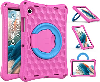 MoKo Case Fit New Samsung Galaxy Tab A8 10.5 Inch 2021(SM-X200/SM-X205/SM-X207) Case, Lightweight EVA Kids Friendly ShockProof 360 Rotating Grip Handle Folding Stand Cover for Kids, Magenta