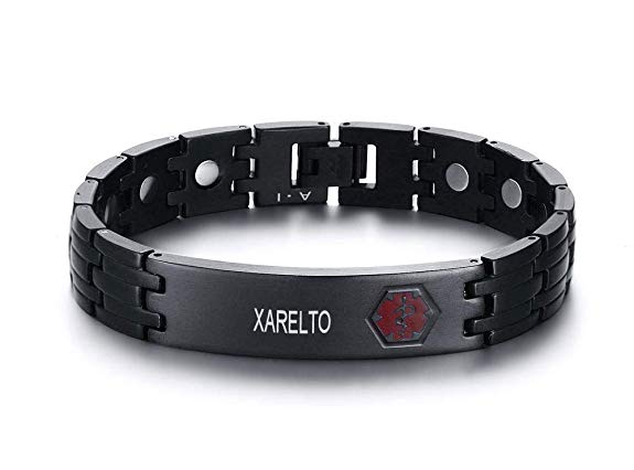 VNOX Free Engraivng-12MM Medical Alert ID Stainless Steel Powerful Neodymium Magnet Therapy Adjustable Bracelet