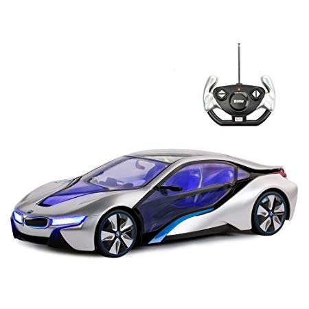 BMW Toy Car, Rastar 1:14 BMW i8 Remote Control Car | BMW RC Car, Fully Transparent/Interior Light – Silver, 27MHz / 40MHz