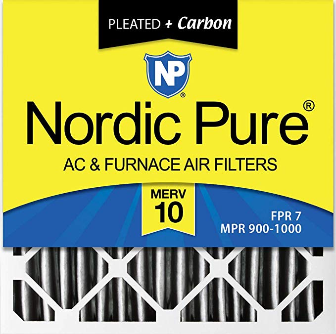 Nordic Pure 20x20x1 MERV 10 Pleated Plus Carbon AC Furnace Air Filters, 20x20x1PM10C, 6 Piece