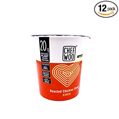 CHEF WOO Roasted Chicken Flavor Ramen Cup Noodles, 2.5 Oz Each (Pack Of 12) by Chef Woo | High-Protein Vegan Snacks and Meals | Halal | Kosher Protein | Egg-Free and Dairy-Free