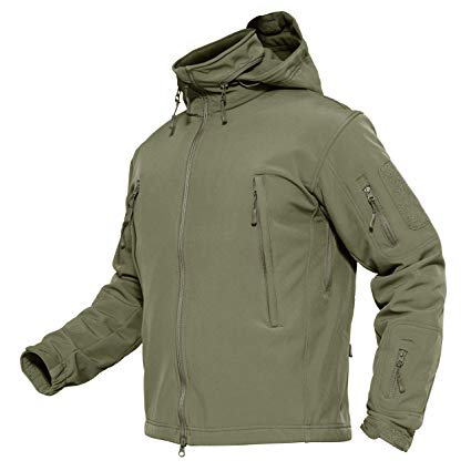MAGCOMSEN Men's Waterproof Windproof Softshell Fleece Army Tactical Outdoor Casual Jacket Coat with Hood