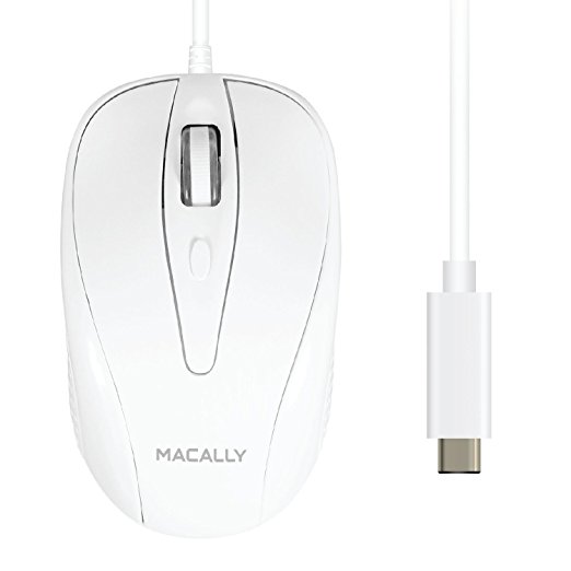 Macally Wired USB-C Mouse for Apple MacBook Pro 2017 / 2016, MacBook 12-Inch, Chromebook, Windows PC, Computer or Laptops with Type-C Port - White (UCTURBO)