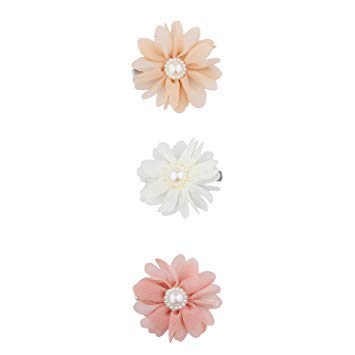 Lux Accessories Peach Ivory Pink Pearl Chiffon Flower Hair Clip Assorted set 3PC