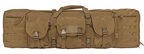 Lancer Tactical 600 Denier Polyester Double Carbine Soft Case Accessory Pouches MOLLE Webbing Secondary Gun Compartment Quick Detach Buckles Inner Storage Backpack Straps (42" INCH, TAN)