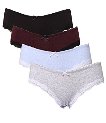 ATTRACO Women's Cotton Brief Panties Soft Underwear Lace Trim 4 Pack