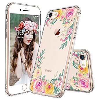 iPhone 7 Case, iPhone 8 Case, iPhone 7 Cases for Girls, MOSNOVO Pink Rose Flower Floral Printed Clear Design Back Case with TPU Bumper Gel Protective Cover for iPhone 7 (2016) / iPhone 8 (2017)