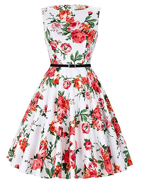 GRACE KARIN Boatneck Sleeveless Vintage Tea Dress Belt