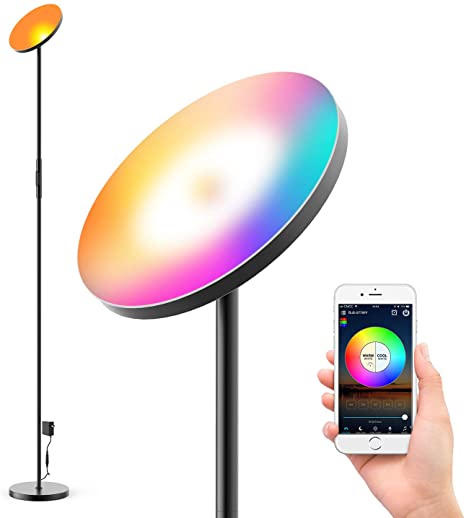 Zglon LED Floor Lamp，Super Bright RGBCW 25w Smart WiFi Color Changing Floor Lamp, Dimmable Torchiere，Compatible with Alexa & Google Home for Reading，livingroom，Bedroom，Black