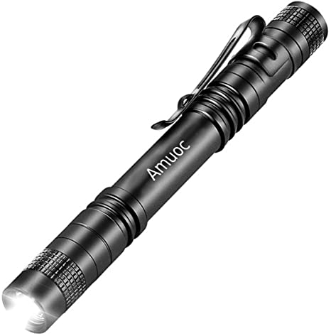 Amuoc Flashlight, Super Small Mini LED Flashlight Ultra Bright High Lumens Pen Light Tactical Pocket Torch with High Lumens for Camping, Outdoor, Emergency(Batteries Not Included), Black