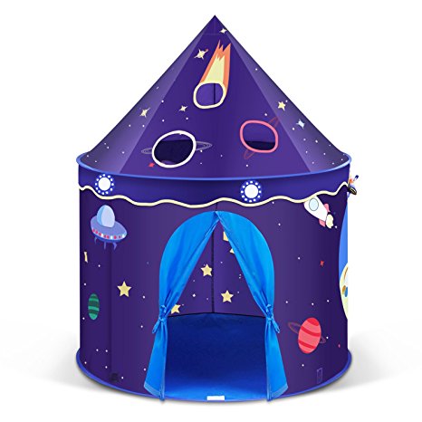 INTEY Kids Play Tent , Pop Up Tent Palace Castle Prince Play House for Indoor or Outdoor Use, Portable Folding Hexagonal Blue Tent with Carry Case